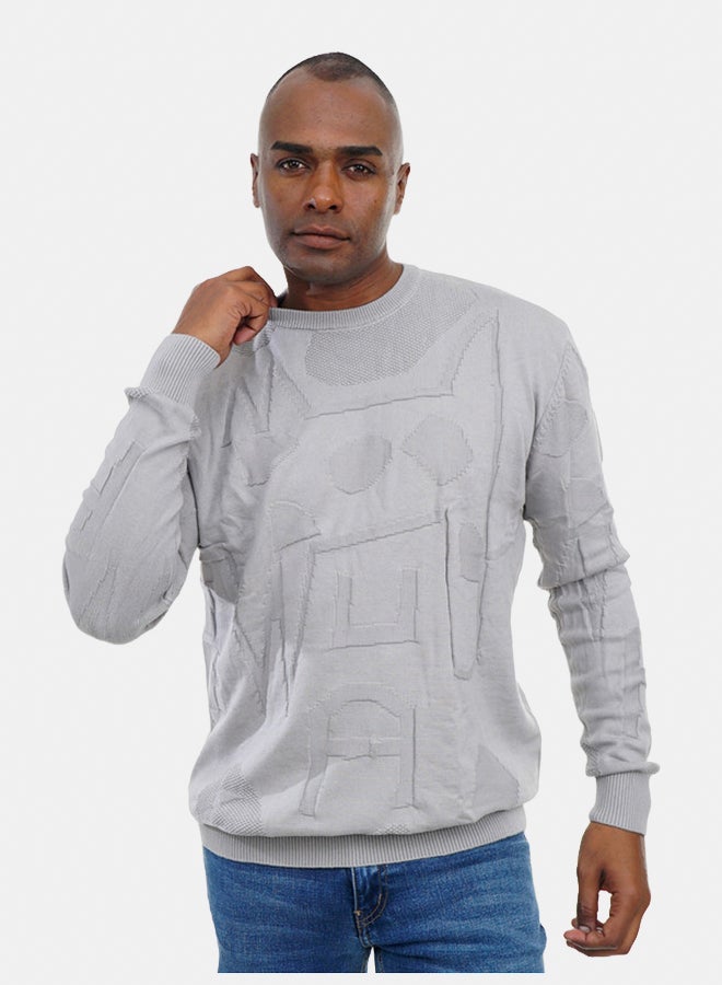FIRE WOOD FireWood Textured Knit Sweater Crew Neck Long Sleeve For Men - Grey - Image 3